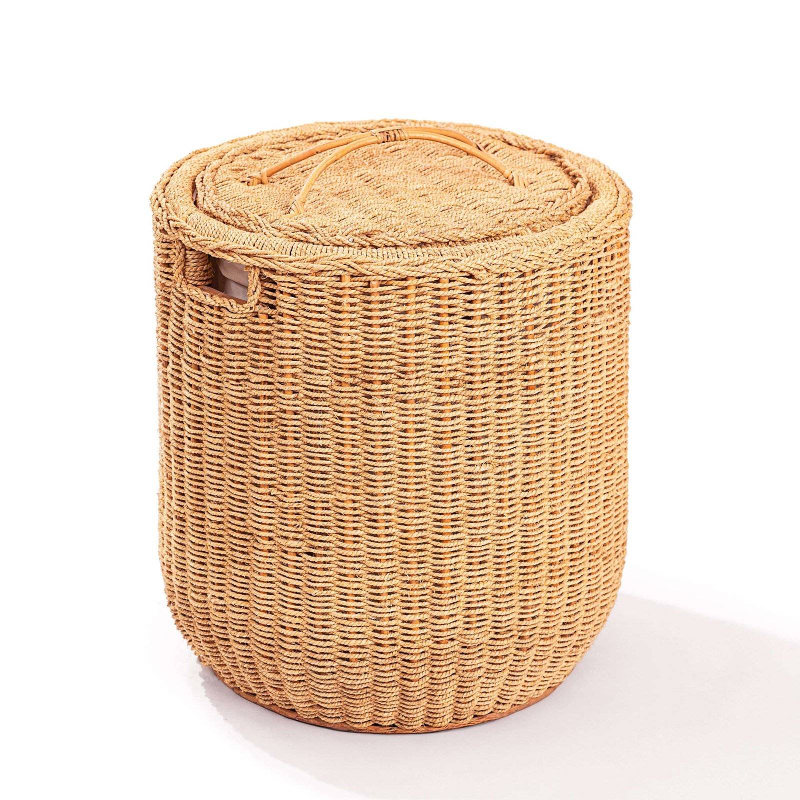 Cane Laundry Basket with Rope Knitting